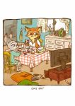  2017 anthro arm_support awa_mogu bread brown_body brown_fur canid canine comic controller detailed_background disney duo eating food fox fur furniture game_controller grey_body grey_fur holding_food holding_object inside judy_hopps lagomorph leaning_on_elbow leporid mammal nick_wilde rabbit red_fox sitting table tissues watching_tv window zootopia 