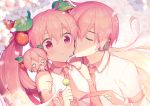  1boy 2girls :t blurry blurry_background blush_stickers cheek_kiss cherry_blossoms cherry_hair_ornament commentary dango detached_sleeves eating food food_themed_hair_ornament full_mouth hachune_miku hair_ornament hand_on_shoulder hatsune_miku hatsune_mikuo headphones headset holding holding_food kiss leaf leaf_hair_ornament long_hair multiple_girls nail_polish necktie open_mouth pink_eyes pink_hair pink_nails pink_neckwear pink_sleeves sakura_miku sakura_mikuo shirt short_sleeves sinaooo sleeveless sleeveless_shirt solid_circle_eyes twintails upper_body very_long_hair vocaloid wagashi white_shirt 