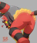  ? anthro bent_over butt colored from_behind_(disambiguation) hi_res incineroar looking_at_viewer looking_back looking_through_legs male muscular nintendo pok&eacute;mon pok&eacute;mon_(species) presenting presenting_hindquarters rear_view simple_background solo subaru_aotk video_games 