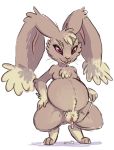  2018 anthro belly big_belly bodily_fluids brown_body brown_fur chest_tuft crotch_tuft crouching curry_(iveechan) dipstick_ears dripping female floppy_ears fur genital_fluids genitals head_tuft iveechan lagomorph long_ears lop_ears lopunny mammal multicolored_body multicolored_ears multicolored_fur nintendo pink_eyes pok&eacute;mon pok&eacute;mon_(species) pregnant pussy pussy_juice shadow simple_background solo tan_body tan_fur thick_thighs tuft two_tone_body two_tone_fur video_games whiskers white_background 