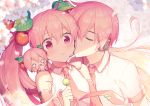  blush cherry cherry_blossoms chibi flowers food fruit hachune_miku hatsune_miku hatsune_mikuo kiss long_hair male microphone pink pink_hair sakura_miku short_hair sinaooo tie twintails vocaloid waifu2x 