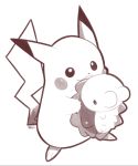  :3 artsy-rc commentary english_commentary gen_1_pokemon gen_8_pokemon greyscale highres holding holding_pokemon monochrome no_humans pikachu pokemon pokemon_(creature) signature simple_background smile snom white_background 