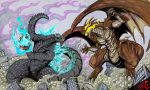  battle city claws creature crossover destruction dragon dragon_ball dragon_horns dragon_tail dragon_wings dust dust_cloud energy_ball fairy_tail fighting fire flying gabe-tke giant_monster glowing glowing_eyes glowing_mouth godzilla godzilla_(series) highres horns igneel incoming_attack kaijuu kamehameha large_wings monster no_humans open_mouth powering_up scales sharp_teeth smoke tail teeth western_dragon wings 