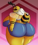  absurd_res antennae_(anatomy) anthro arthropod bee big_breasts big_butt blue_clothing bra breasts butt clothing curvy_figure eyelashes female hi_res huge_breasts humanoid hymenopteran insect insect_wings kacia mammal simple_background smile solo thick_thighs turismoturbo underwear wings yellow_body 