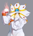  5_fingers absurd_res anthro anthrofied biceps fingers flexing fur grey_background hi_res legendary_pok&eacute;mon looking_at_viewer male mane nintendo pok&eacute;mon pok&eacute;mon_(species) pok&eacute;morph ryulabo simple_background solgaleo solo soonico video_games white_body white_fur white_mane 