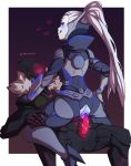  breasts glowing glowing_eyes heart highres jhin jhin_(league_of_legends) league_of_legends mechanical_arm pacha_(pachastuff) pachastuff project_jhin project_vayne robot vaginal vayne vayne_(league_of_legends) white_hair 