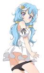  1girl artist_name ass beyblade beyblade:_burst blue_hair blush breasts chankyone character_name dress highres jewelry long_hair nishiro_nya open_eyes panties panty_pull purple_eyes short_dress short_twintails small_breasts twintails underwear white_dress 