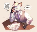  accountant animal_crossing blonde_hair clothing domestic_cat english_text eyewear felid feline felis fur glasses grey_body grey_fur hair hi_res humor male mammal necktie nintendo pen raymond_(animal_crossing) solo stocks text thegearlic tired topwear vest video_games 