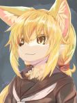  2019 3:4 amber_eyes anthro black_nose blonde_hair bust_portrait canid canine chest_tuft daiha female fox hair hi_res mammal portrait simple_background smile solo tuft 