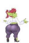  absurd_res big_butt butt clothing female footwear goblin green_body green_skin hi_res high_heels huge_butt humanoid not_furry rear_view shoes short_stack simple_background solo sundown_(artist) thick_thighs white_background wide_hips 