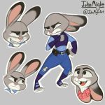  1:1 2018 anthro buckteeth clothed clothing disney fully_clothed grey-fur grey_background grin hi_res johnmigleart judy_hopps lagomorph leporid mammal multiple_poses open_mouth open_smile pink_nose police_uniform pose rabbit simple_background smile solo standing teeth uniform zootopia 