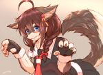  2019 5_fingers black_hair black_nose blue_eyes blush braided_hair canid canine canis clothing daiha domestic_dog female fingers gloves hair handwear hi_res looking_at_viewer mammal pawpads school_uniform simple_background smile solo uniform 