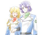  1boy 1girl athrun_zala blonde_hair blue_hair cagalli_yula_athha couple green_eyes gundam gundam_seed gundam_seed_destiny locked_arms military military_uniform smile taam uniform 