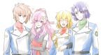  2boys 2girls athrun_zala black_kimono blonde_hair blue_hair brown_hair cagalli_yula_athha couple green_eyes gundam gundam_seed gundam_seed_destiny hair_ornament hair_ribbon hairclip japanese_clothes kimono kira_yamato lacus_clyne locked_arms looking_at_viewer military military_uniform multiple_boys multiple_girls pink_hair purple_eyes ribbon smile taam uniform 