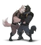  5_fingers anthro biceps black_nose canid canine canis clothed clothing fingers fur furrybob hi_res male mammal muscular simple_background standing white_background wolf 