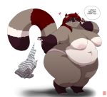  &lt;3 2012 4_fingers after_transformation anthro big_breasts breasts clothed clothing english_text female fingers gillpanda mammal nipples obese obese_female overweight overweight_female pawpads procyonid raccoon simple_background smile solo standing text topless underwear white_background 