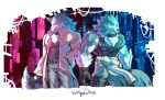  2020 anthro biceps blue_body blue_eyes blue_fur brand_new_animal canid canine canis clothed clothing collar fur gloves hair handwear hi_res male mammal muscular muscular_male shirou_ogami simple_background studio_trigger topwear white_body white_fur wolf wolfmalro 