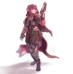  5_fingers ambiguous_gender cloak clothed clothing digital_media_(artwork) domestic_cat felid feline felis fingers fur hair hi_res holding_gun holding_object holding_weapon jeanx mammal pink_nose simple_background smile solo standing striped_tail stripes teeth weapon 