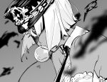  1girl bare_shoulders blurry blurry_foreground chewing_gum face grey_background greyscale hat ierotak monochrome necktie original shaded_face short_hair simple_background sketch solo upper_body 