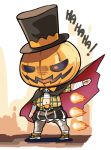  1girl arknights castlevania dracula_(castlevania) english_text fireball hat jack-o&#039;-lantern kroos_(arknights) laughing leggings phandit_thirathon sarashi solo top_hat 