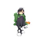  1girl black_hair closed_mouth codename:_kids_next_door ejami graphite_(medium) kuki_sanban long_hair looking_at_viewer pantyhose simple_background sleeves_past_wrists smile solo traditional_media white_background 