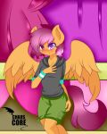  4:5 anthro breasts caoscore clothed clothing equid equine female friendship_is_magic looking_at_viewer low_res mammal my_little_pony orange_body pterippus scootaloo_(mlp) small_breasts solo wings 