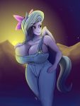  anthro anthrofied big_breasts bow breasts cleavage clothed clothing equid equine female flitter_(mlp) freehdmcgee friendship_is_magic hand_on_hip hi_res holding_breast huge_breasts mammal mountain my_little_pony outside pterippus solo wings 