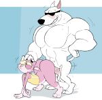  anal anthro arnold_the_pitbull big_muscles bottomless butt canid canine canis clothed clothing domestic_dog duo eroborus felid feline hand_on_head hi_res huge_muscles huge_pecs male male/male mammal muscular nude pit_bull roz size_difference 