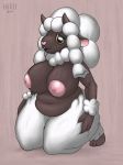  2019 3_toes absurd_res anthro areola arm_tuft black_eyes breasts brown_body brown_ears female fur fur_tuft hi_res hirurux horizontal_pupils inverted_nipples kneeling nintendo nipples nude pink_areola pok&eacute;mon pok&eacute;mon_(species) solo toes tuft video_games white_body white_fur white_pupils white_wool wool_(fur) wooloo wrist_tuft 