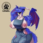  1:1 2020 5_fingers anthro breasts claws clothed clothing digital_media_(artwork) dragon female fingers furkinghell hi_res horn membrane_(anatomy) membranous_wings non-mammal_breasts scalie smile solo western_dragon wings 