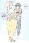  big_butt big_female big_hands butt clothing curvy_figure english_text female female/female female_dom hi_res humanoid male size_difference smaller_male smile snu-snu text thick_thighs tight_clothing tokifuji voluptuous yoga_pants 