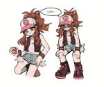  baseball_cap black_footwear black_vest commentary_request denim denim_shorts flat_chest hat holding holding_poke_ball korean_commentary long_hair poke_ball poke_ball_(generic) pokemon pokemon_(game) pokemon_bw ponytail poshong shoelaces shoes shorts sidelocks sneakers standing touko_(pokemon) vest white_headwear 