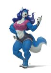  abs anthro big_breasts biped breasts canid canine claws clothed clothing digital_media_(artwork) female fur furrybob hair hi_res mammal muscular muscular_female simple_background solo standing white_background 