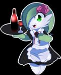  2018 accessory alcohol ambiguous_gender beverage black_background black_clothing bottle chibi clothed clothing cute_fangs dated digital_drawing_(artwork) digital_media_(artwork) fan_character fingers flower flower_in_hair full-length_portrait gardevoir glass green_body green_eyes green_hair green_hands hair hair_accessory hi_res holding_object humanoid josie_the_gardevoir looking_at_viewer maid_uniform mammal nintendo noseless open_mouth open_smile outline pink_flower pink_tongue plant platter pok&eacute;mon pok&eacute;mon_(species) portrait red_ribbon ribbons signature simple_background smile solo tinymunch tongue uniform video_games white_apron white_body white_clothing white_feet white_outline wine wine_bottle wine_glass 