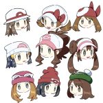  6+girls :d black_hair blue_(pokemon) brown_eyes brown_hair dawnlover_01 face green_headwear grey_eyes haruka_(pokemon) hat hat_ribbon highres hikari_(pokemon) kotone_(pokemon) light_brown_hair long_hair looking_at_viewer mei_(pokemon) mizuki_(pokemon) multiple_girls open_mouth pokemon pokemon_(game) pokemon_bw pokemon_bw2 pokemon_dppt pokemon_frlg pokemon_hgss pokemon_rse pokemon_sm pokemon_swsh pokemon_xy red_bandana ribbon serena_(pokemon) short_hair sidelocks simple_background smile sunglasses touko_(pokemon) white_background white_headwear yuuri_(pokemon) 