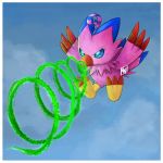  1:1 2020 angry attack avian beak bird biyomon blue_background blue_eyes blue_markings border claws digimon digimon_(species) digital_media_(artwork) flying hi_res markings mn_27art pink_body red_claws simple_background solo toe_claws tuft white_border 