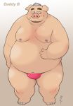  2020 anthro belly blush bulge clothing domestic_pig humanoid_hands kemono male mammal moobs navel nipples overweight overweight_male simple_background smoking solo suid suina sus_(pig) underwear wantaro 