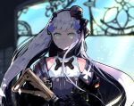  1girl assault_rifle blurry blurry_background closed_mouth crying crying_with_eyes_open facial_mark german_flag girls_frontline green_eyes gun h&amp;k_hk416 hair_ornament hairband hat highres hk416_(girls_frontline) holding holding_weapon jacket long_hair looking_at_viewer open_clothes open_jacket rifle sena_yuuta shadow silver_hair solo teardrop tears weapon 
