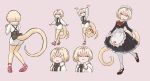  &gt;_&lt; 1girl alternate_costume anteater_tail black_footwear blonde_hair highres kemono_friends kotobuki_(tiny_life) maid multicolored_hair pantyhose pink_background pink_footwear pink_hair short_hair silky_anteater_(kemono_friends) simple_background tail two-tone_hair white_legwear 