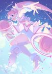  1girl boots bouzu_(bonze) commentary_request cure_star highres hoshina_hikaru long_hair looking_at_viewer magical_girl open_mouth pink_eyes pink_footwear pink_hair pink_legwear precure single_thighhigh solo star_twinkle_precure thigh_boots thighhighs twintails very_long_hair 
