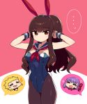  ... 1boy 2girls animal_ears bb_(fate)_(all) bb_(fate/extra_ccc) blue_leotard brown_hair bunny_ears bunnysuit chan_co closed_eyes fate/extra fate/extra_ccc fate_(series) highres kishinami_hakuno_(female) leotard long_hair multiple_girls pantyhose ponytail sailor_collar smile strapless strapless_leotard wrist_cuffs 