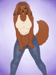  2020 3:4 5_fingers ajna anthro brown_body brown_eyes brown_fur brown_hair canid canine canis clothed clothing digital_media_(artwork) domestic_dog female fingers flashing fur genitals hair hi_res mammal open_mouth pussy smile solo standing teeth tongue 