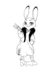  2020 3:4 alternate_version_at_source anthro clothed clothing disney fully_clothed fur halu3xyz hi_res judy_hopps lagomorph leporid looking_at_viewer mammal monochrome rabbit simple_background smile solo standing white_background zootopia 