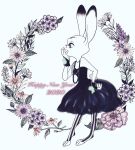  2020 clothed clothing dipstick_ears disney english_text flower fully_clothed fur halu3xyz jewelry judy_hopps lagomorph leporid mammal multicolored_ears necklace plant rabbit simple_background text toeless_legwear white_background zootopia 