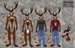  anthro antlers balls biped body_hair cervid cervine clothed clothing english_text facial_hair flannel foxmusk fur genitals hi_res horn living_tail male mammal muscular red_deer redneck reptile rutger scalie snake snake_tail solo text 