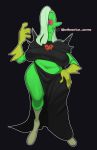  2020 alien angry armor belly big_breasts bottomwear breasts clothing crop_top female freckles front_view gloves green_body green_skin grey_hair hair hand_on_hip handwear hi_res humanoid_pointy_ears legwear long_hair looking_at_viewer lord_dominator mohawk_(hairstyle) navel nipple_outline no_underwear overweight overweight_female pauldron pink_sclera sagging_breasts shirt skirt socks solo spikes standing submarine_screw thick_thighs topwear wide_hips 