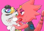  absurd_res animal_crossing anthro beaver blonde_hair blush bodily_fluids buckteeth c.j._(animal_crossing) clothing deep_kiss duo eyewear flick_(animal_crossing) freckles french_kissing goth hair hand_holding hat headgear headwear hi_res holding_face horn kissing long_tongue male male/male mammal nintendo piercing pigmyhippotam red_body red_scales rodent scales sunglasses sweat teeth tongue video_games 