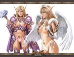  angel angel_wings armor azazel1944 blonde_hair breasts breasts_apart elbow_gloves elf gloves large_breasts long_hair multiple_girls nipples original panties pointy_ears pubic_hair see-through thighhighs underwear warcraft warrior wings wizard world_of_warcraft 