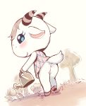  amimalcrossin animal_crossing anthro anus bottomless bovid butt caprine chevre_(animal_crossing) clothed clothing dress female genitals goat hi_res mammal nintendo no_underwear outside pussy solo upskirt video_games watering_can 