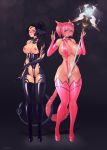  2019 animal_humanoid au_ra big_breasts black_hair breasts butt_from_the_front camel_toe cat_humanoid clothing corset duo felid felid_humanoid feline feline_humanoid female final_fantasy final_fantasy_xiv footwear gesture hair high_heels humanoid lingerie mammal mammal_humanoid miqo&#039;te navel pink_hair rubber scalie scalie_humanoid shoes simple_background smile square_enix staff standing tesomu thin_waist topwear v_sign video_games 